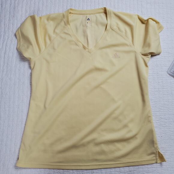adidas Tops - Adidas Activewear Pale Yellow V-Neck Performance Running Shirt Split Hemline M